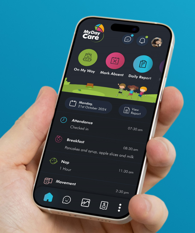 MyDayCare app prototype on iPhone