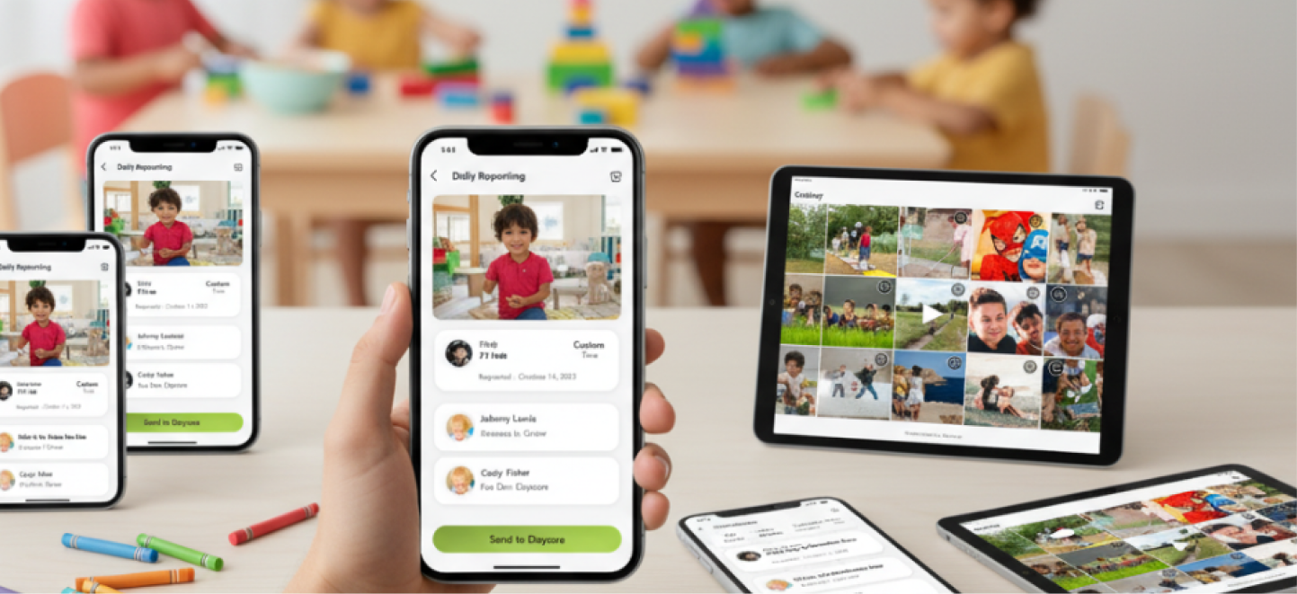 Multiple device mockups of MyDayCare